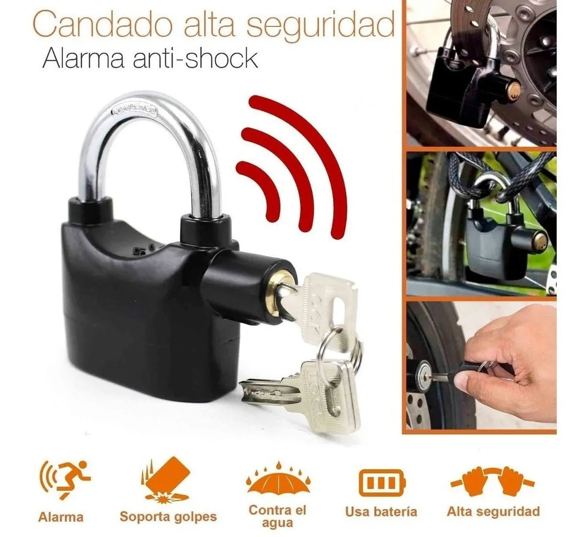 🔐CANDADO CON ALARMA PARA MOTO🔐